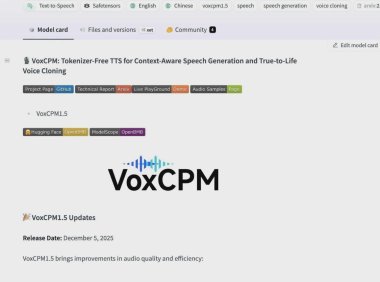 面壁智能VoxCPM 1.5版本上线 音频生成模型全面升级