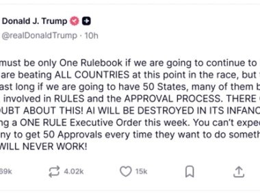 特朗普将签AI统一规则行政令限制各州监管权限