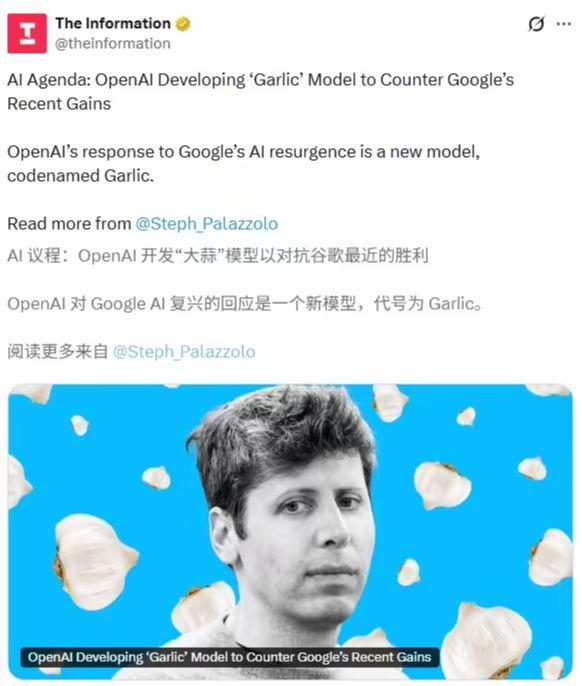 423953d8j00t6ocxg0019d000g600j2p OpenAI 被曝正开发全新 AI大语言模型:代号“大蒜”,性能超越谷歌 Gemini 3