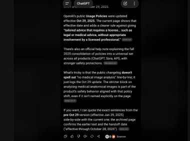 OpenAI 更新 ChatGPT 使用政策，禁止提供专业医疗、法律和财务建议